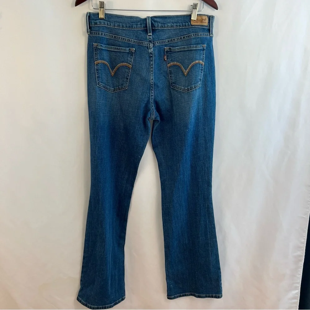 Levis 515 Bootcut Jeans Medium Wash Blue Flared Mid Rise Womens 32 Embroidered - Picture 4 of 7
